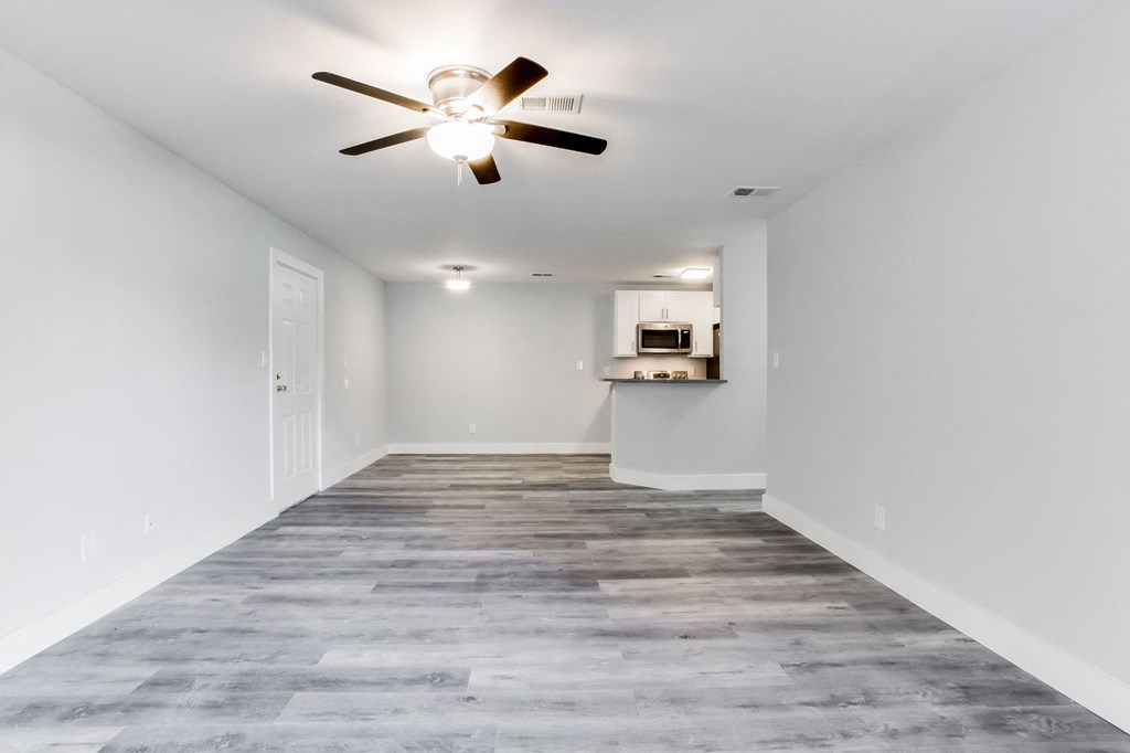 A newly updated living room at Spring Lake Cove Apartments in Birmingham